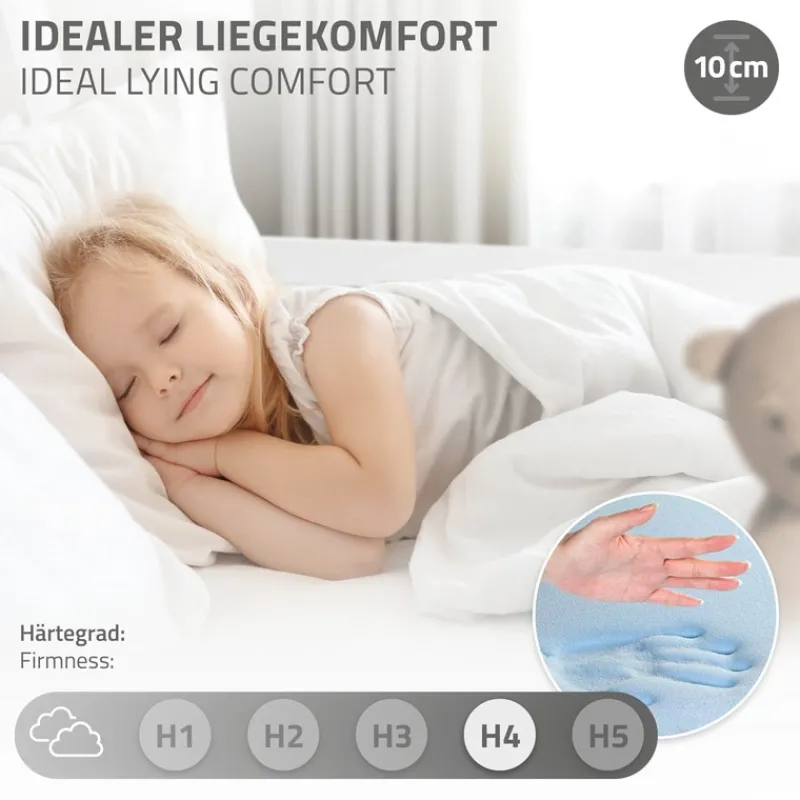 Kinderbett Tipi 80x160 cm Weiß aus Kiefernholz inkl. Matratze H-10cm Rausfallschutz und Lattenrost ML-Design-ECD Germany Online