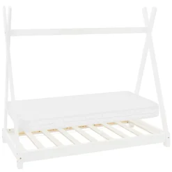 Kinderbett Tipi 70x140 cm Weiß aus Kiefernholz inkl. Matratze H-10cm Holzbett mit Lattenrost ML-Design-ECD Germany Sale