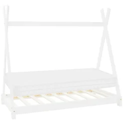 Kinderbett Tipi 80x160 cm Weiß aus Kiefernholz inkl. Matratze H-10cm Holzbett mit Lattenrost ML-Design-ECD Germany