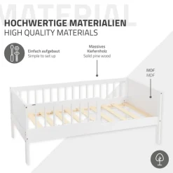 Kinderbett 70x140 cm mit Lattenrost und Rausfallschutz Weiß Kiefernholz ML-Design-ECD Germany Discount