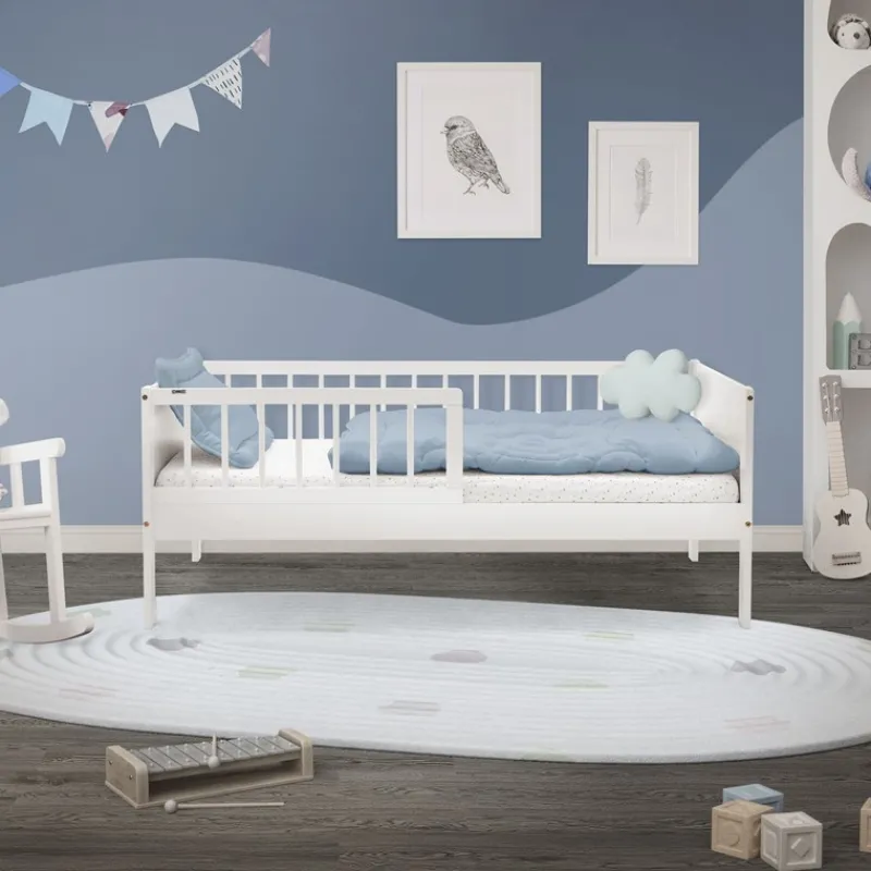 Kinderbett 70x140 cm mit Lattenrost und Rausfallschutz Weiß Kiefernholz ML-Design-ECD Germany Discount