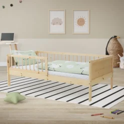 Kinderbett 80x160 cm mit Lattenrost und Rausfallschutz Natur Kiefernholz ML-Design-ECD Germany Hot