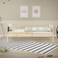 Kinderbett 80x160 cm mit Lattenrost und Rausfallschutz Natur Kiefernholz ML-Design-ECD Germany Hot