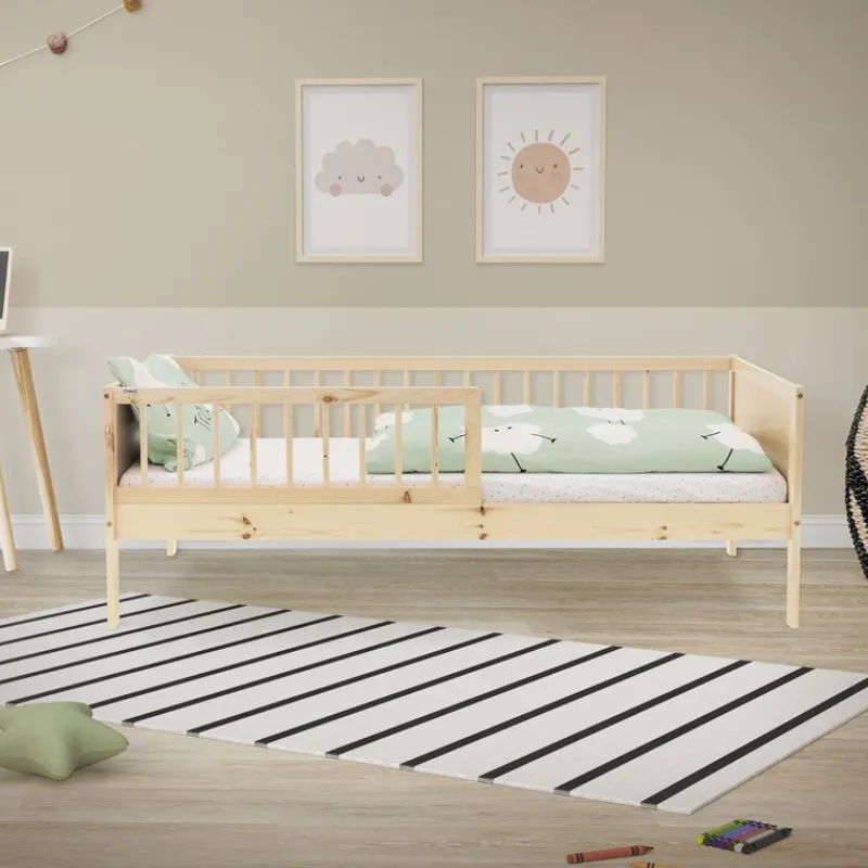 Kinderbett 80x160 cm mit Lattenrost und Rausfallschutz Natur Kiefernholz ML-Design-ECD Germany Hot