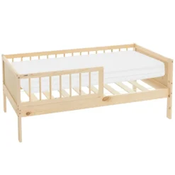 Kinderbett 70x140 cm mit Matratze, Lattenrost und Rausfallschutz in Natur ML-Design-ECD Germany Sale