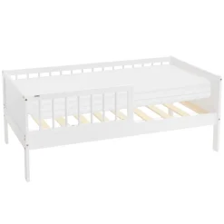 Kinderbett 70x140 cm mit Matratze, Lattenrost und Rausfallschutz in Weiß ML-Design-ECD Germany Online