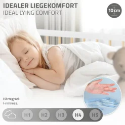 Kinderbett 70x140 cm mit Matratze, Lattenrost und Rausfallschutz in Weiß/Natur ML-Design-ECD Germany