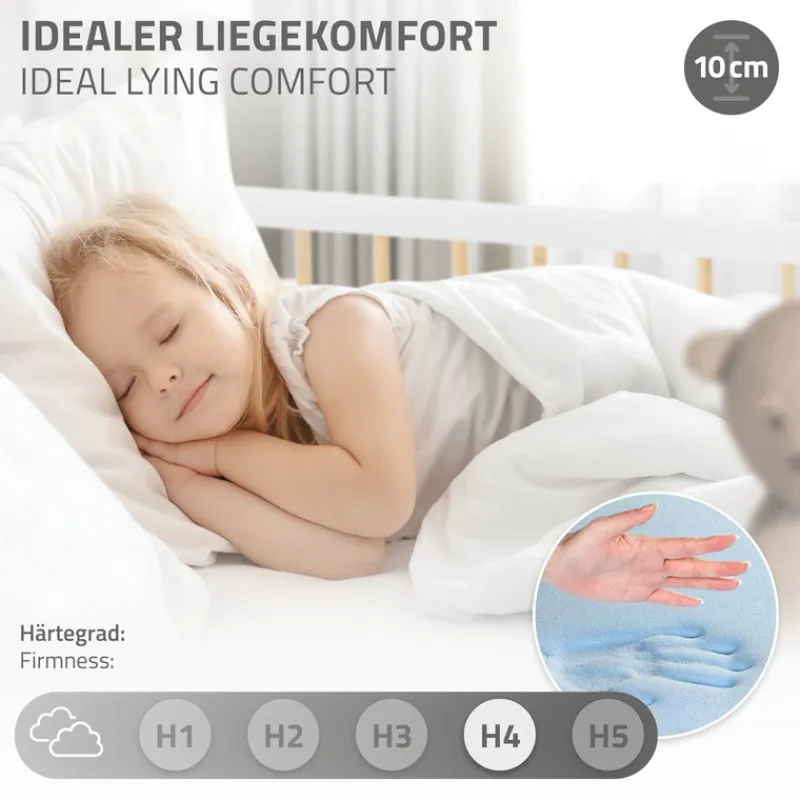 Kinderbett 70x140 cm mit Matratze, Lattenrost und Rausfallschutz in Weiß/Natur ML-Design-ECD Germany