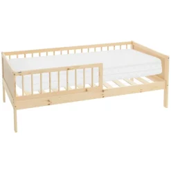 Kinderbett 80x160 cm mit Matratze, Lattenrost und Rausfallschutz in Natur ML-Design-ECD Germany