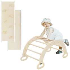 Kinderkletterbogen Natur mit Rutsche oder Kletterwand 2 in 1 Natur/Weiß aus Holz Joyz-ECD Germany Sale