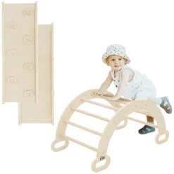 Kinderkletterbogen Natur mit Rutsche oder Kletterwand 2 in 1 Natur aus Holz Joyz-ECD Germany Clearance