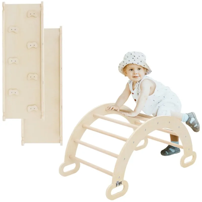 Kinderkletterbogen Natur mit Rutsche oder Kletterwand 2 in 1 Natur aus Holz Joyz-ECD Germany Clearance
