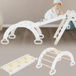 Kinderkletterbogen Natur/weiß mit Rutsche oder Kletterwand 2 in 1 Natur/Weiß aus Holz Joyz-ECD Germany Best