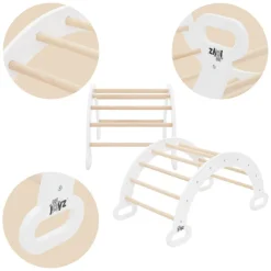 Kinderkletterbogen Natur/weiß mit Rutsche oder Kletterwand 2 in 1 Natur/Weiß aus Holz Joyz-ECD Germany Best