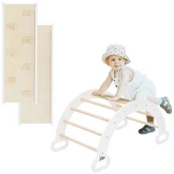 Kinderkletterbogen Natur/weiß mit Rutsche oder Kletterwand 2 in 1 Natur/Weiß aus Holz Joyz-ECD Germany Best