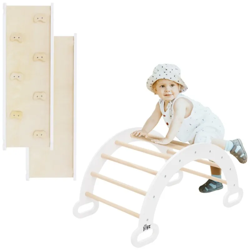 Kinderkletterbogen Natur/weiß mit Rutsche oder Kletterwand 2 in 1 Natur/Weiß aus Holz Joyz-ECD Germany Best