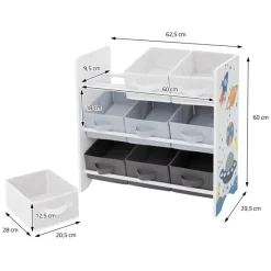 Kinderregal Weltraum-Motiv mit 9 Aufbewahrungsboxen Weiß aus Holz Joyz-ECD Germany Online