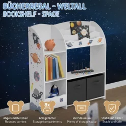 Kinderregal Weltraum-Motiv mit 8 Ablagefächern und 2 abnehmbaren Stoffboxen Weiß aus Holz Joyz-ECD Germany Sale