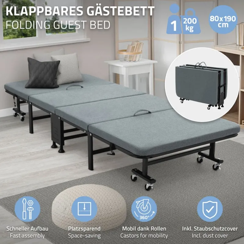 Klappbares Gästebett 80x190 cm mit Matratze rollbar für Kinder & Erwachsene bis 200kg belastbar-ECD Germany Online