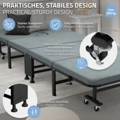 Klappbares Gästebett 80x190 cm mit Matratze rollbar für Kinder & Erwachsene bis 200kg belastbar-ECD Germany Online