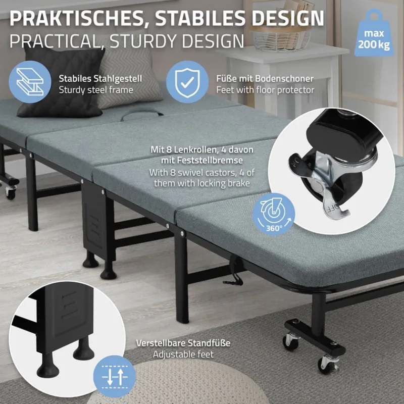 Klappbares Gästebett 80x190 cm mit Matratze rollbar für Kinder & Erwachsene bis 200kg belastbar-ECD Germany Online