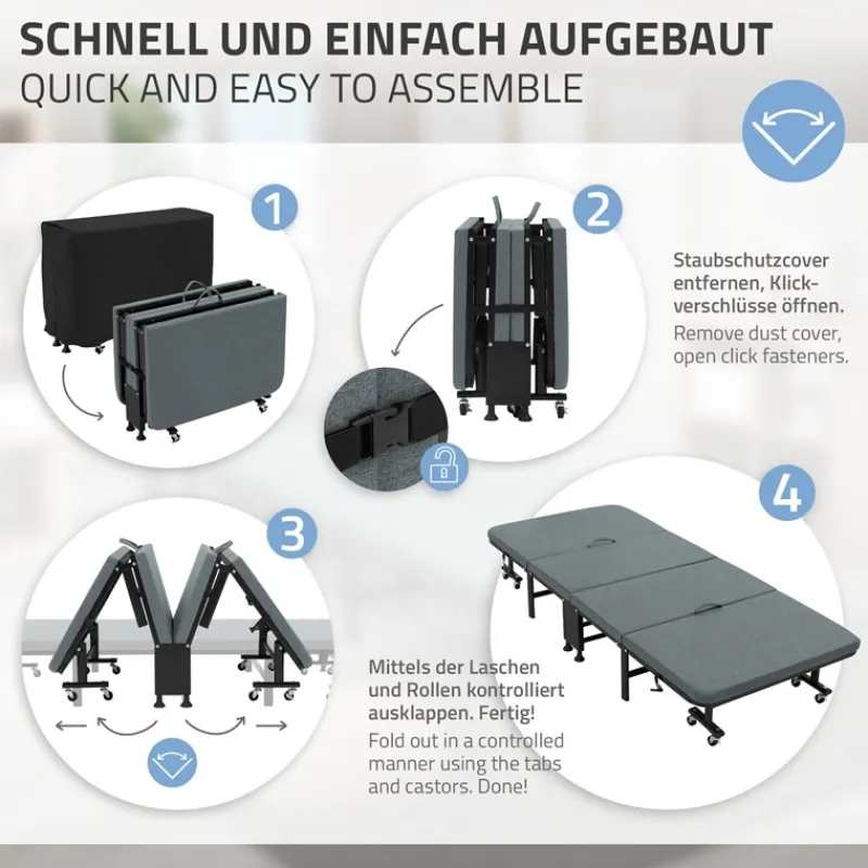 Klappbares Gästebett 80x190 cm mit Matratze rollbar für Kinder & Erwachsene bis 200kg belastbar-ECD Germany Online