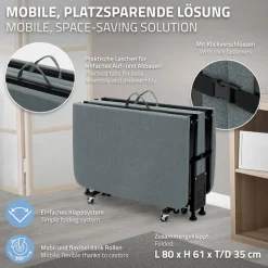 Klappbares Gästebett 80x190 cm mit Matratze rollbar für Kinder & Erwachsene bis 200kg belastbar-ECD Germany Online