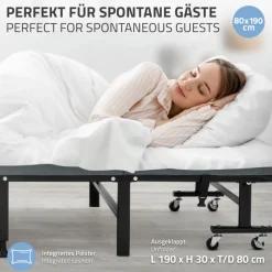 Klappbares Gästebett 80x190 cm mit Matratze rollbar für Kinder & Erwachsene bis 200kg belastbar-ECD Germany Online