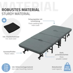 Klappbares Gästebett 80x190 cm mit Matratze rollbar für Kinder & Erwachsene bis 200kg belastbar-ECD Germany Online