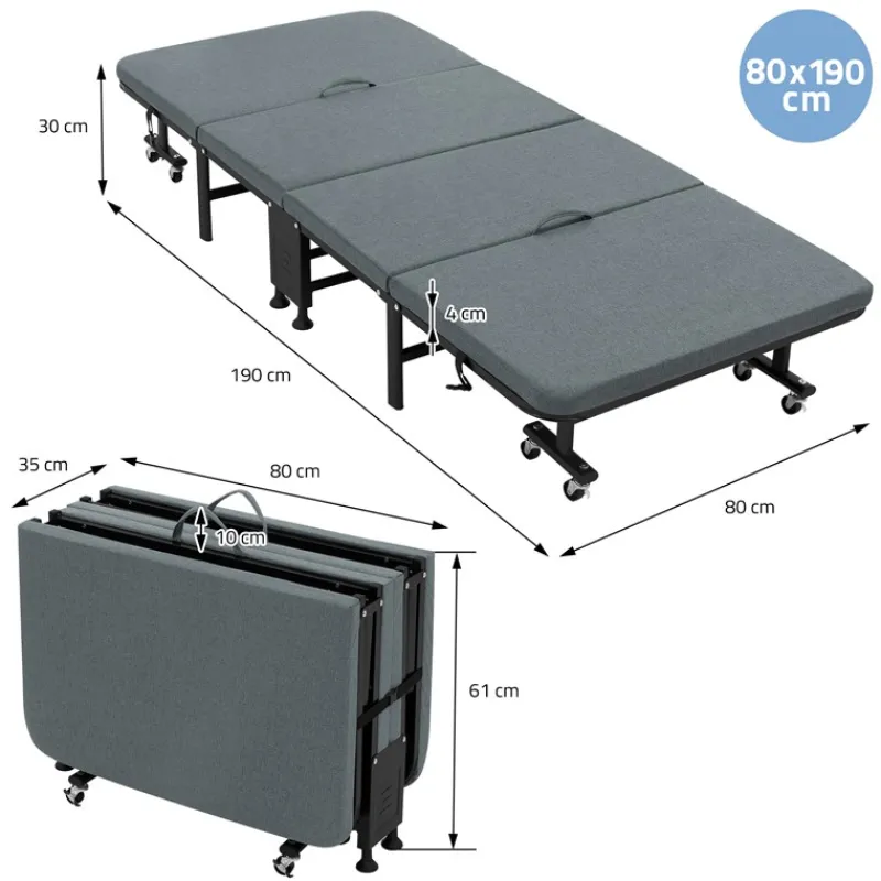 Klappbares Gästebett 80x190 cm mit Matratze rollbar für Kinder & Erwachsene bis 200kg belastbar-ECD Germany Online