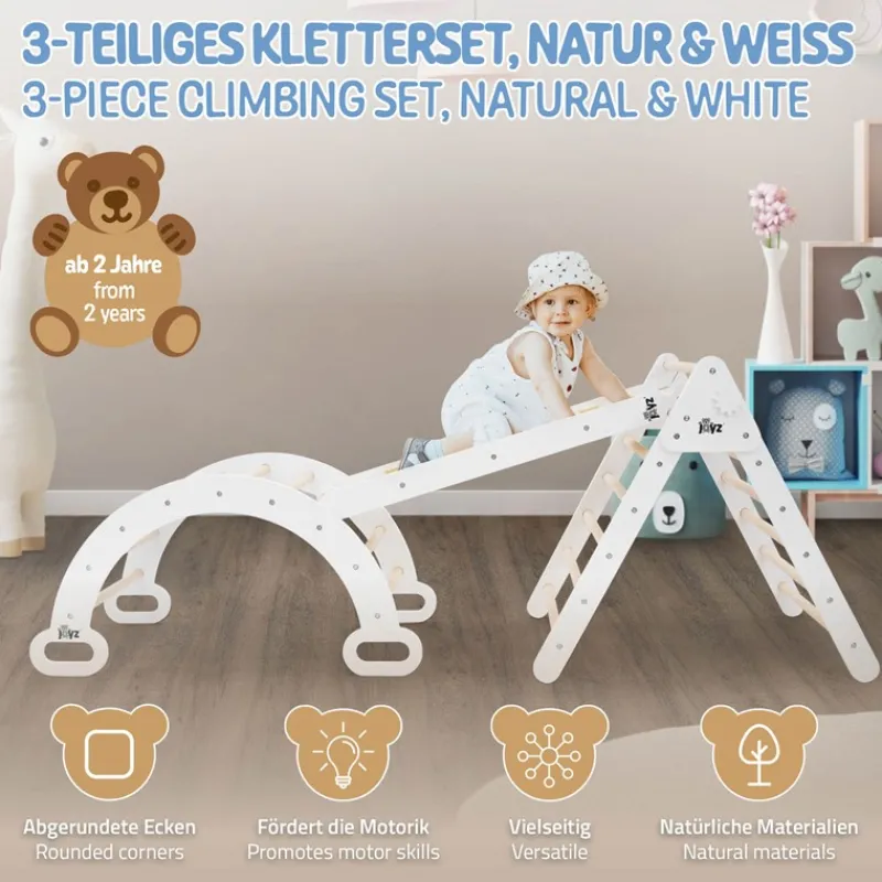 Kletterdreieck 3 in 1 Set 188x52x60 cm Natur aus Holz inkl. Rutsche & Kletterbogen Joyz-ECD Germany Hot