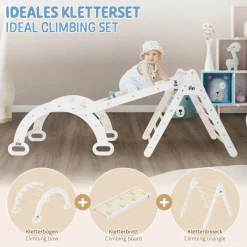 Kletterdreieck 3 in 1 Set 188x52x60 cm Natur aus Holz inkl. Rutsche & Kletterbogen Joyz-ECD Germany Hot