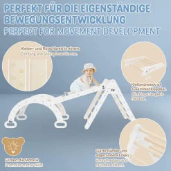 Kletterdreieck 3 in 1 Set 188x52x60 cm Natur aus Holz inkl. Rutsche & Kletterbogen Joyz-ECD Germany Hot