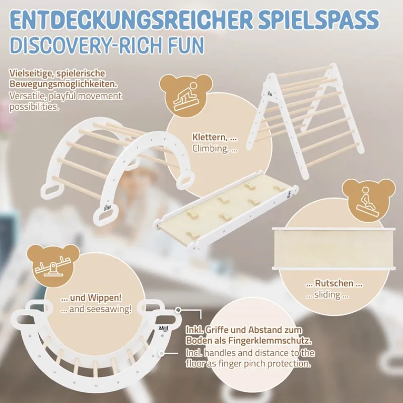 Kletterdreieck 3 in 1 Set 188x52x60 cm Natur aus Holz inkl. Rutsche & Kletterbogen Joyz-ECD Germany Hot