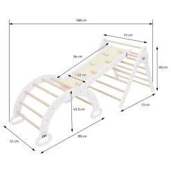 Kletterdreieck 3 in 1 Set 188x52x60 cm Natur aus Holz inkl. Rutsche & Kletterbogen Joyz-ECD Germany Hot