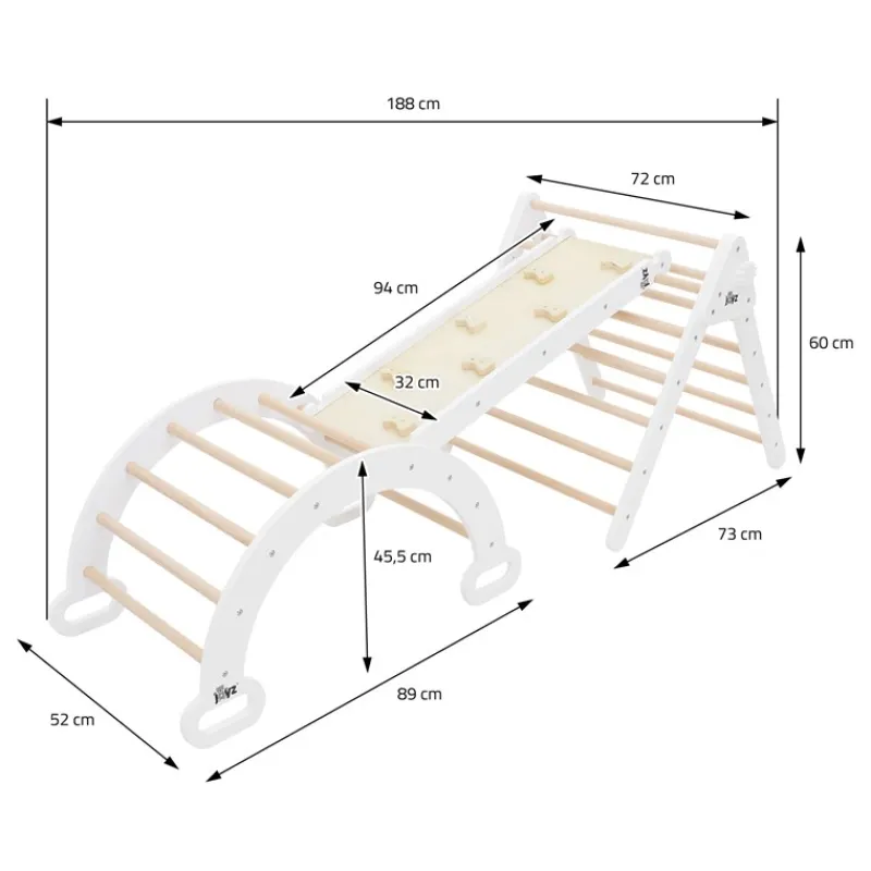 Kletterdreieck 3 in 1 Set 188x52x60 cm Natur aus Holz inkl. Rutsche & Kletterbogen Joyz-ECD Germany Hot