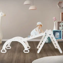 Kletterdreieck mit Rutsche & Kletterbogen 3er Set Weiß aus Holz Joyz-ECD Germany Discount
