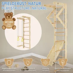 Klettergerüst Indoor Sprossenwand für Kinder aus Holz mit Turnringen, Strickleiter, Rutschbrett 6 in 1 ab 3 Jahren-ECD Germany
