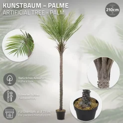 Künstliche Palme 210 cm Tropische Kunstpalme im Topf ML-Design-ECD Germany Clearance