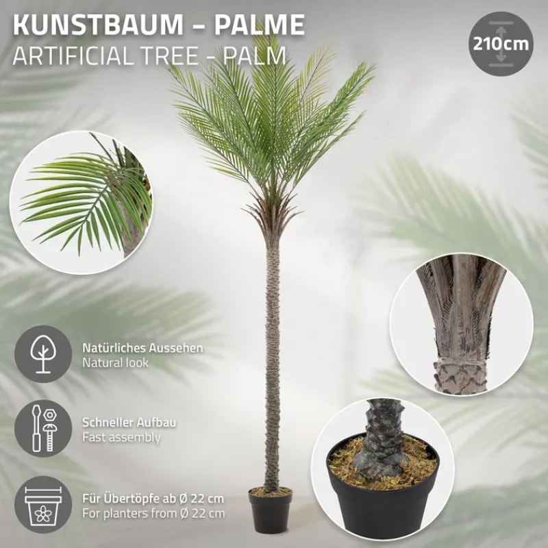 Künstliche Palme 210 cm Tropische Kunstpalme im Topf ML-Design-ECD Germany Clearance