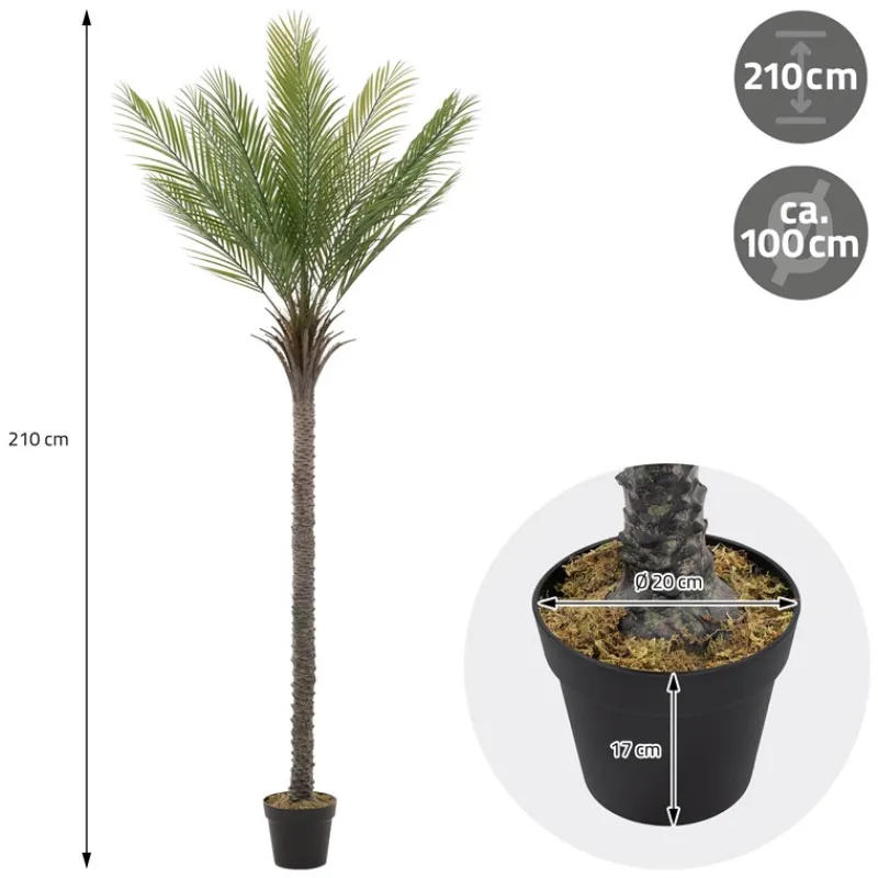 Künstliche Palme 210 cm Tropische Kunstpalme im Topf ML-Design-ECD Germany Clearance