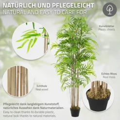 Künstlicher Bambus 180 cm Kunstpflanze mit Echtholzstamm ML-Design-ECD Germany Online