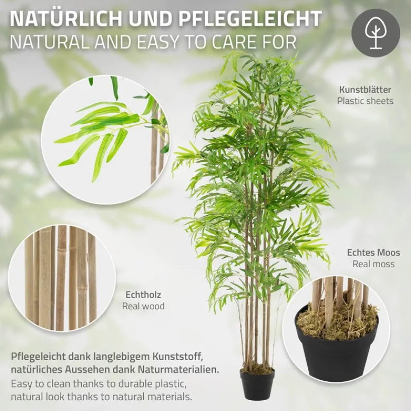 Künstlicher Bambus 180 cm Kunstpflanze mit Echtholzstamm ML-Design-ECD Germany Online