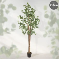 Künstlicher Eukalyptusbaum 210 cm Kunstpflanze mit Naturholzstamm ML-Design-ECD Germany Best