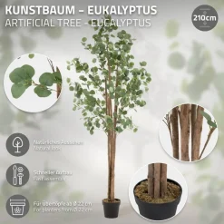 Künstlicher Eukalyptusbaum 210 cm Kunstpflanze mit Naturholzstamm ML-Design-ECD Germany Best