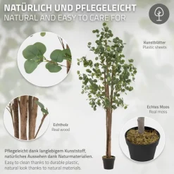 Künstlicher Eukalyptusbaum 210 cm Kunstpflanze mit Naturholzstamm ML-Design-ECD Germany Best