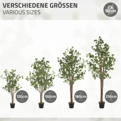 Künstlicher Eukalyptusbaum 210 cm Kunstpflanze mit Naturholzstamm ML-Design-ECD Germany Best