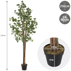 Künstlicher Eukalyptusbaum 210 cm Kunstpflanze mit Naturholzstamm ML-Design-ECD Germany Best