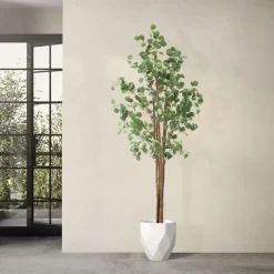 Künstlicher Eukalyptusbaum 210 cm Kunstpflanze mit Naturholzstamm ML-Design-ECD Germany Best