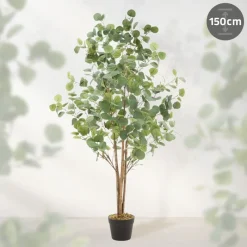 Künstlicher Eukalyptusbaum 150 cm Kunstpflanze mit Naturholzstamm ML-Design-ECD Germany Hot